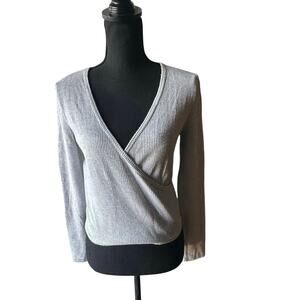 Aerie Ribbed Wrap V-Neck Long Sleeve Top Soft Stretch Size M